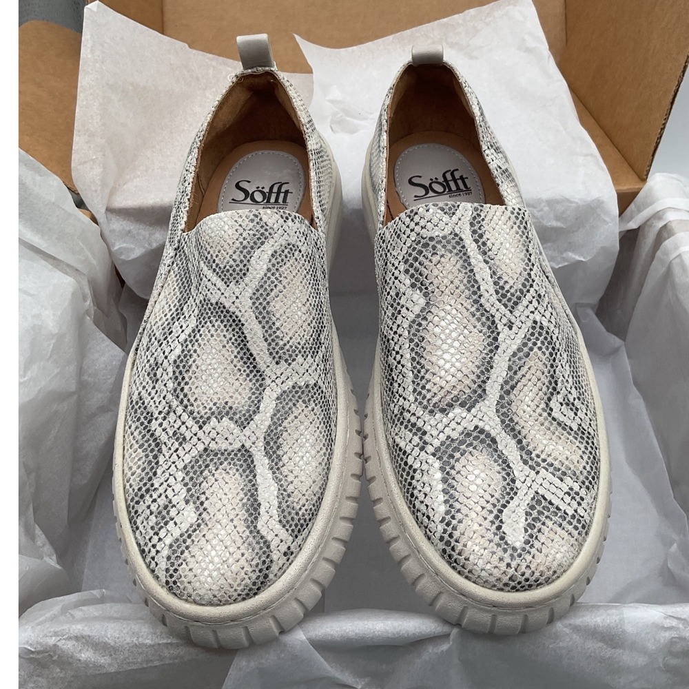 Sofft Womens Grey Snakeskin Leather Slip On Platform Sneakers SF0043398 Size 7M